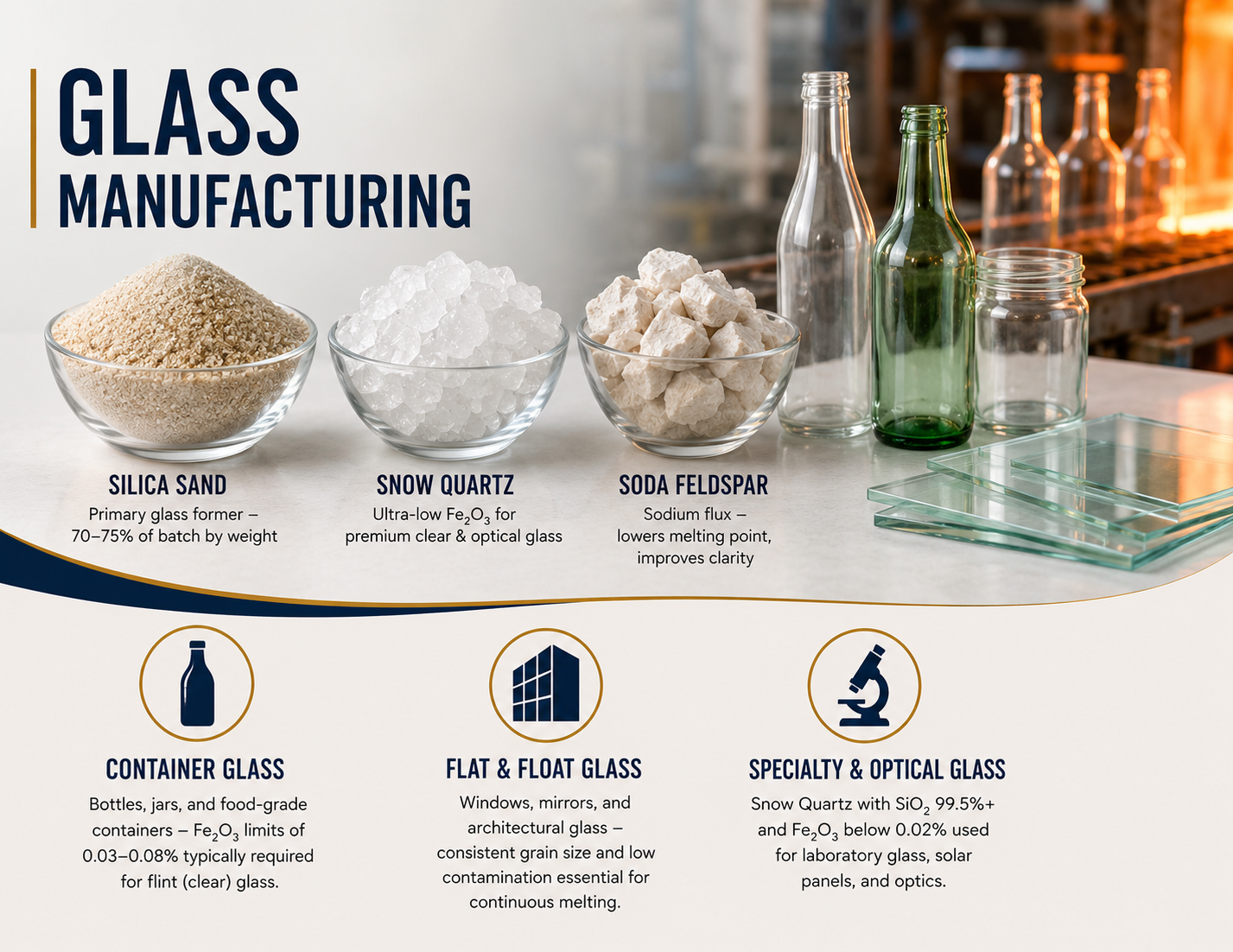 Glass manufacturing silica sand quartz feldspar